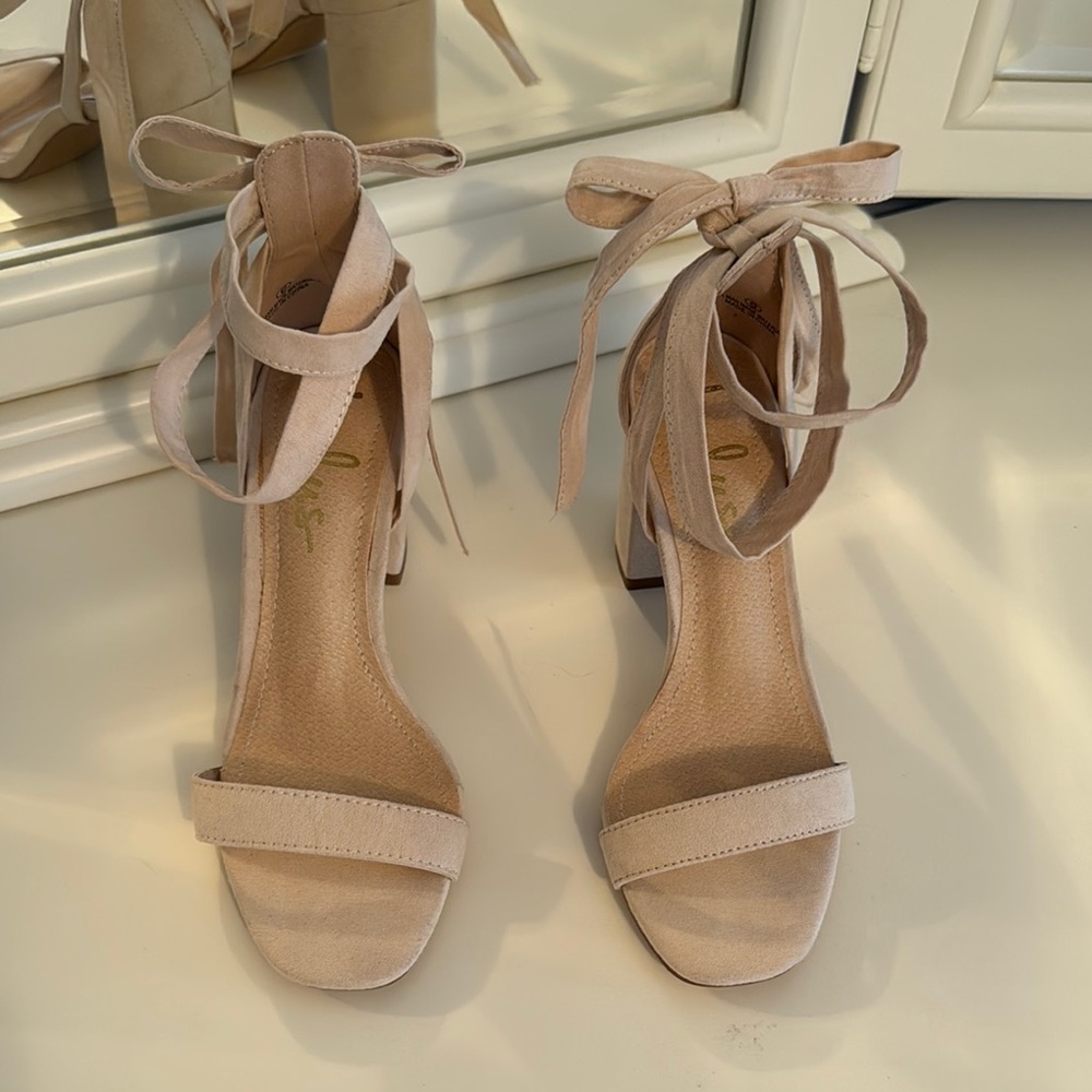 Elegant Beige Ankle Strap Heels